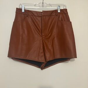 High Waist Tan Leather Women's Shorts